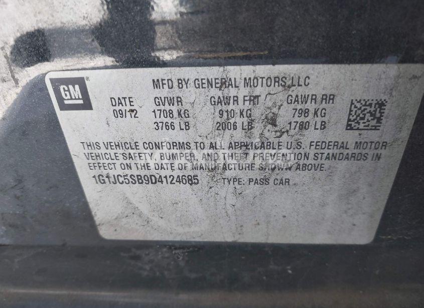 Photo 9 of 2013 Chevrolet Sonic LT AUTO (VIN 1G1JC5SB9D4124685)