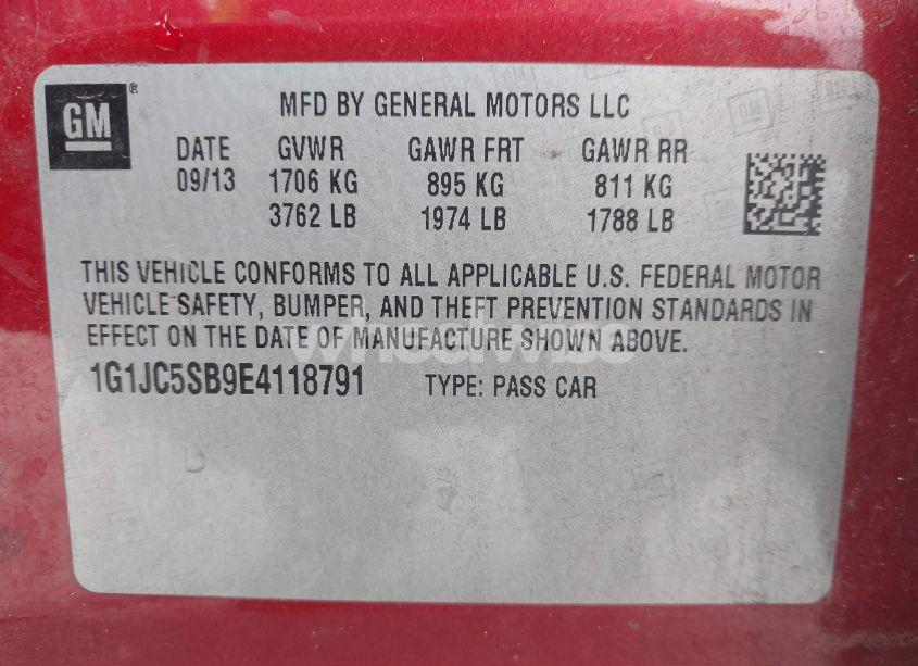 Photo 9 of 2014 Chevrolet Sonic LT AUTO (VIN 1G1JC5SB9E4118791)