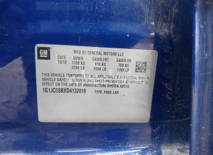 Photo 9 of 2013 Chevrolet Sonic LT AUTO (VIN 1G1JC5SBXD4132018)