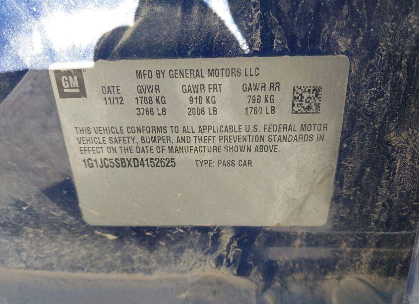 Photo 9 of 2013 Chevrolet Sonic LT AUTO (VIN 1G1JC5SBXD4152625)