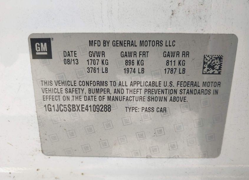 Photo 9 of 2014 Chevrolet Sonic LT AUTO (VIN 1G1JC5SBXE4109288)