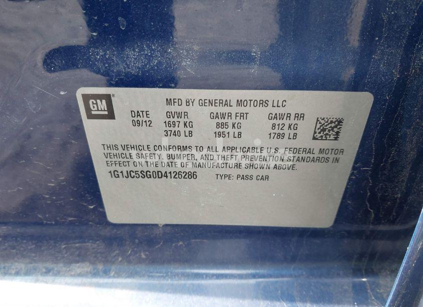 Photo 9 of 2013 Chevrolet Sonic LT AUTO (VIN 1G1JC5SG0D4126286)