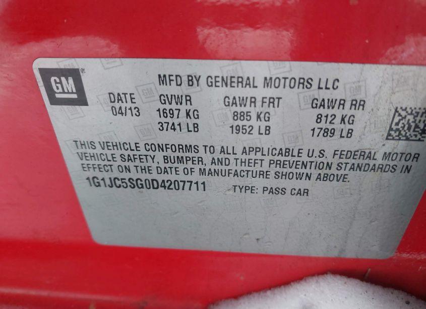 Photo 9 of 2013 Chevrolet Sonic LT AUTO (VIN 1G1JC5SG0D4207711)