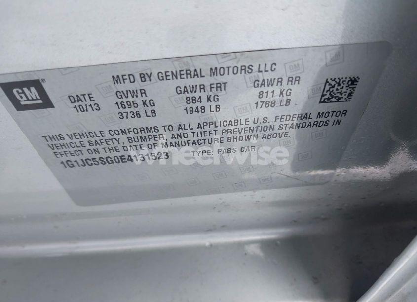 Photo 9 of 2014 Chevrolet Sonic LT AUTO (VIN 1G1JC5SG0E4131523)