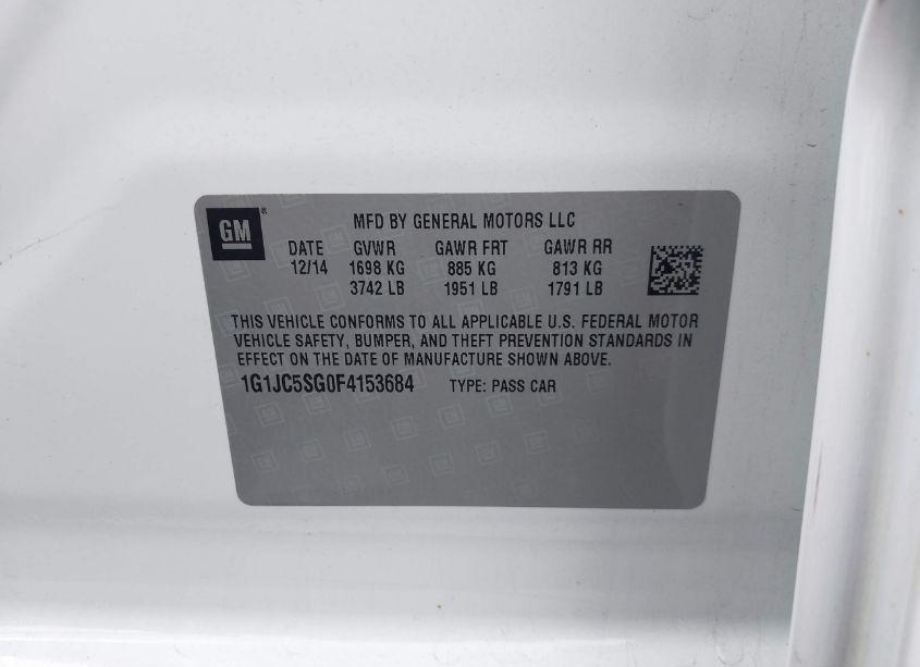 Photo 9 of 2015 Chevrolet Sonic LT AUTO (VIN 1G1JC5SG0F4153684)