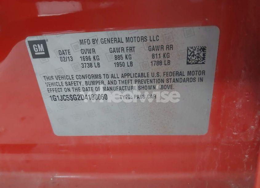 Photo 9 of 2013 Chevrolet Sonic LT AUTO (VIN 1G1JC5SG2D4180060)