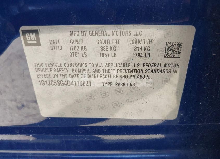 Photo 9 of 2013 Chevrolet Sonic LT AUTO (VIN 1G1JC5SG4D4176821)