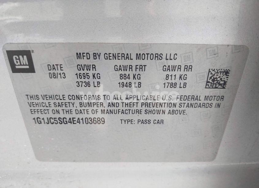 Photo 9 of 2014 Chevrolet Sonic LT AUTO (VIN 1G1JC5SG4E4103689)