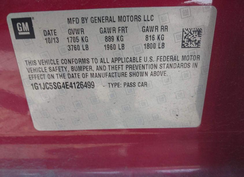 Photo 9 of 2014 Chevrolet Sonic LT AUTO (VIN 1G1JC5SG4E4126499)