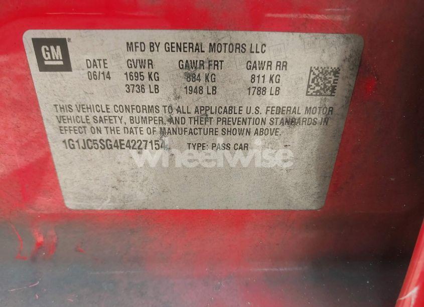 Photo 9 of 2014 Chevrolet Sonic LT AUTO (VIN 1G1JC5SG4E4227154)