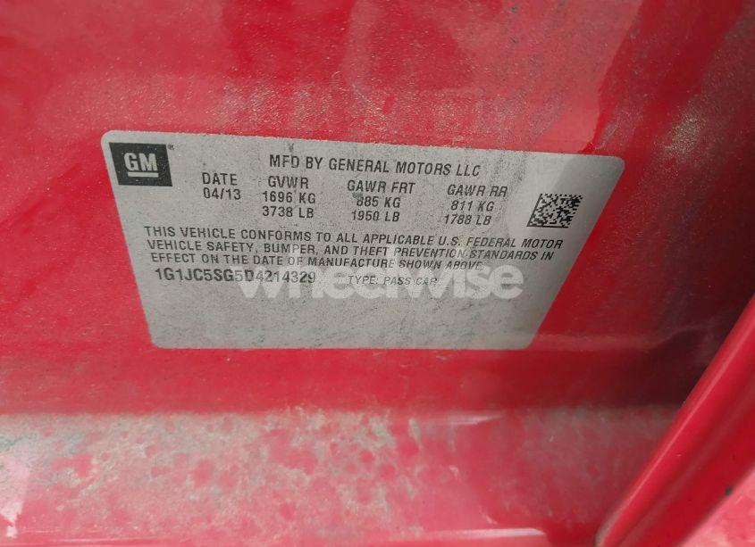 Photo 9 of 2013 Chevrolet Sonic LT AUTO (VIN 1G1JC5SG5D4214329)