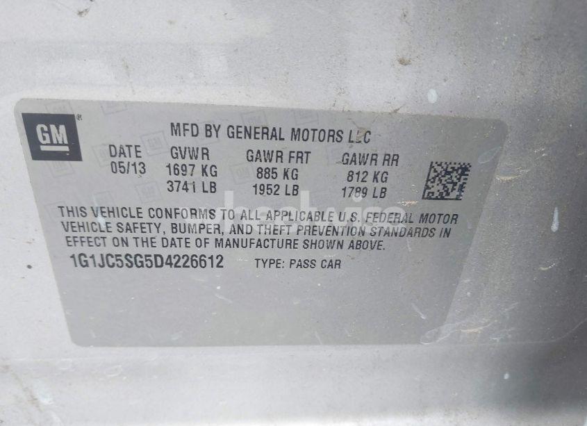 Photo 9 of 2013 Chevrolet Sonic LT AUTO (VIN 1G1JC5SG5D4226612)