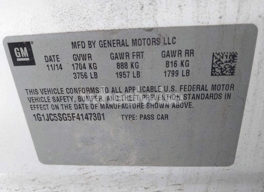 Photo 9 of 2015 Chevrolet Sonic LT AUTO (VIN 1G1JC5SG5F4147301)