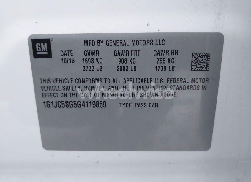 Photo 9 of 2016 Chevrolet Sonic LT AUTO (VIN 1G1JC5SG5G4119869)