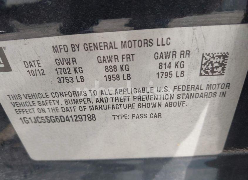 Photo 9 of 2013 Chevrolet Sonic LT AUTO (VIN 1G1JC5SG6D4129788)