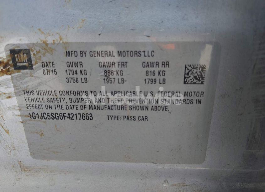 Photo 9 of 2015 Chevrolet Sonic LT AUTO (VIN 1G1JC5SG6F4217663)