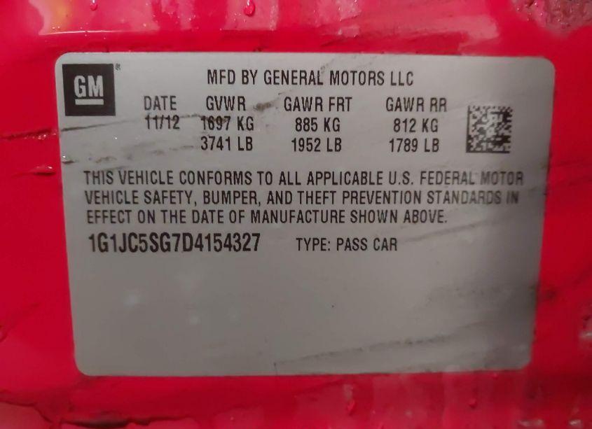 Photo 9 of 2013 Chevrolet Sonic LT AUTO (VIN 1G1JC5SG7D4154327)