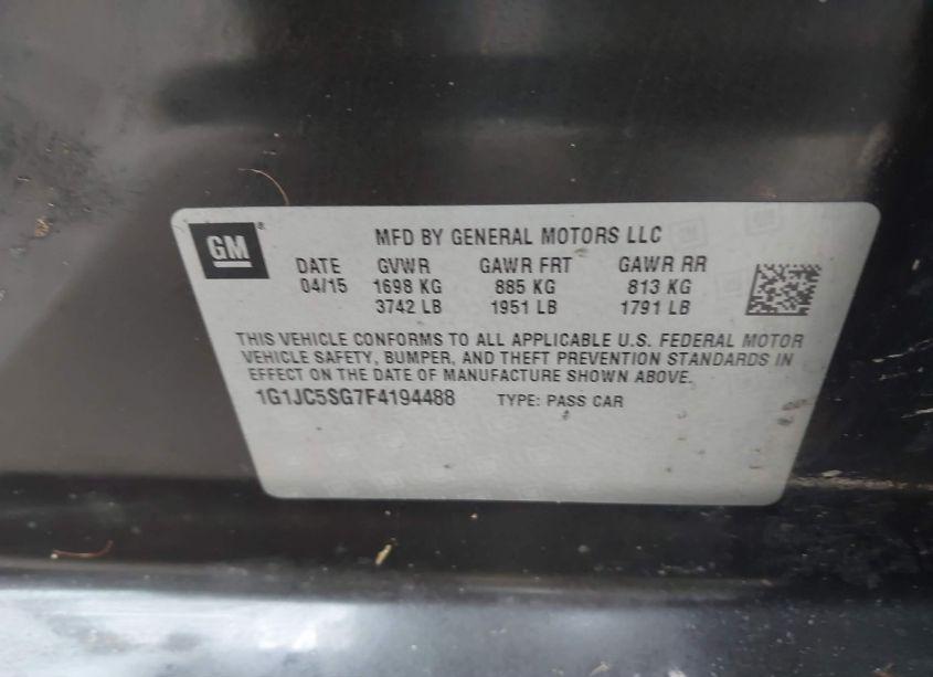 Photo 9 of 2015 Chevrolet Sonic LT AUTO (VIN 1G1JC5SG7F4194488)