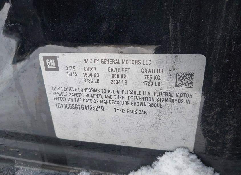 Photo 9 of 2016 Chevrolet Sonic LT AUTO (VIN 1G1JC5SG7G4125219)