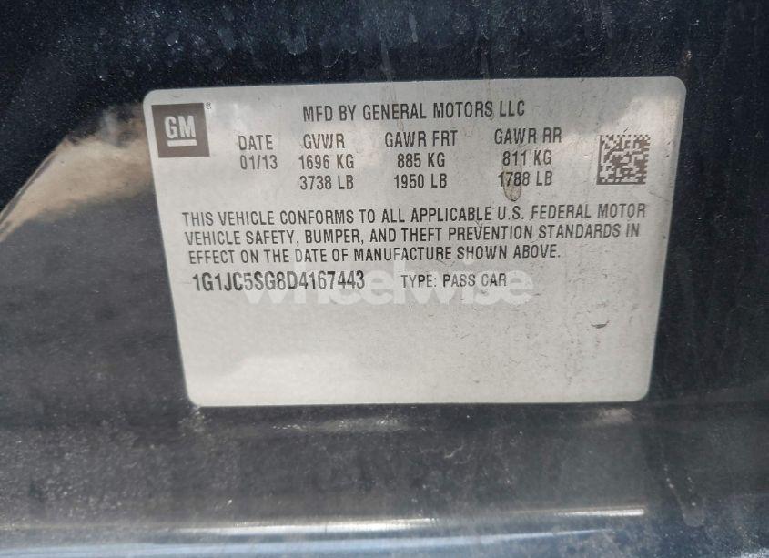 Photo 9 of 2013 Chevrolet Sonic LT AUTO (VIN 1G1JC5SG8D4167443)