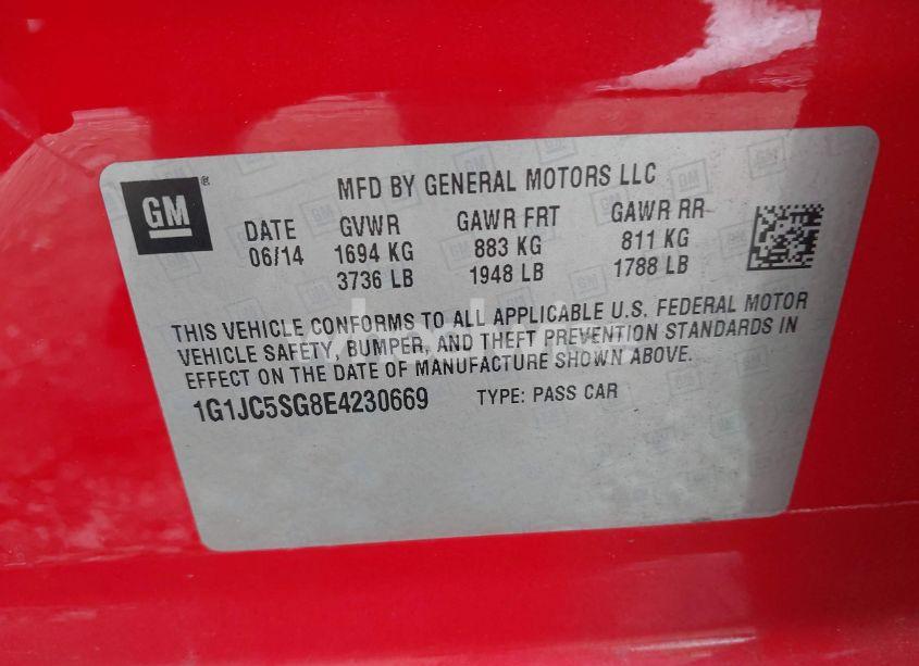 Photo 9 of 2014 Chevrolet Sonic LT AUTO (VIN 1G1JC5SG8E4230669)