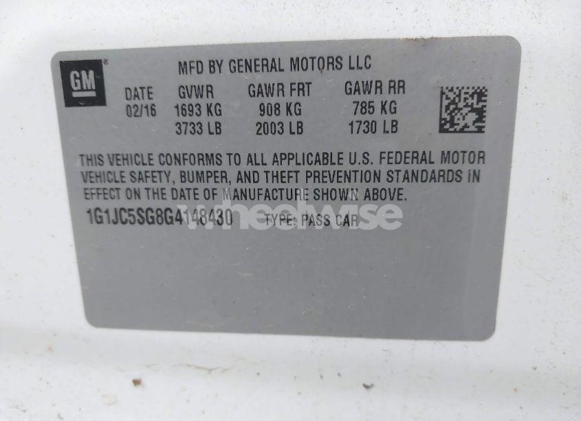 Photo 9 of 2016 Chevrolet Sonic LT AUTO (VIN 1G1JC5SG8G4148430)