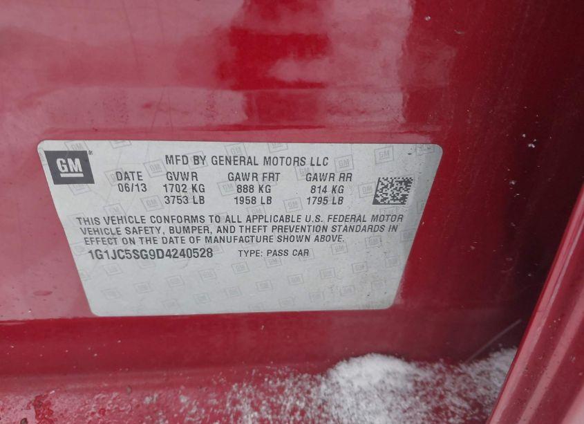 Photo 9 of 2013 Chevrolet Sonic LT AUTO (VIN 1G1JC5SG9D4240528)