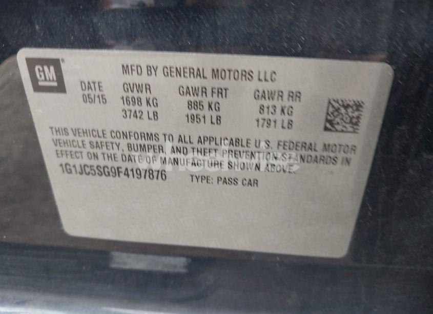 Photo 9 of 2015 Chevrolet Sonic LT AUTO (VIN 1G1JC5SG9F4197876)