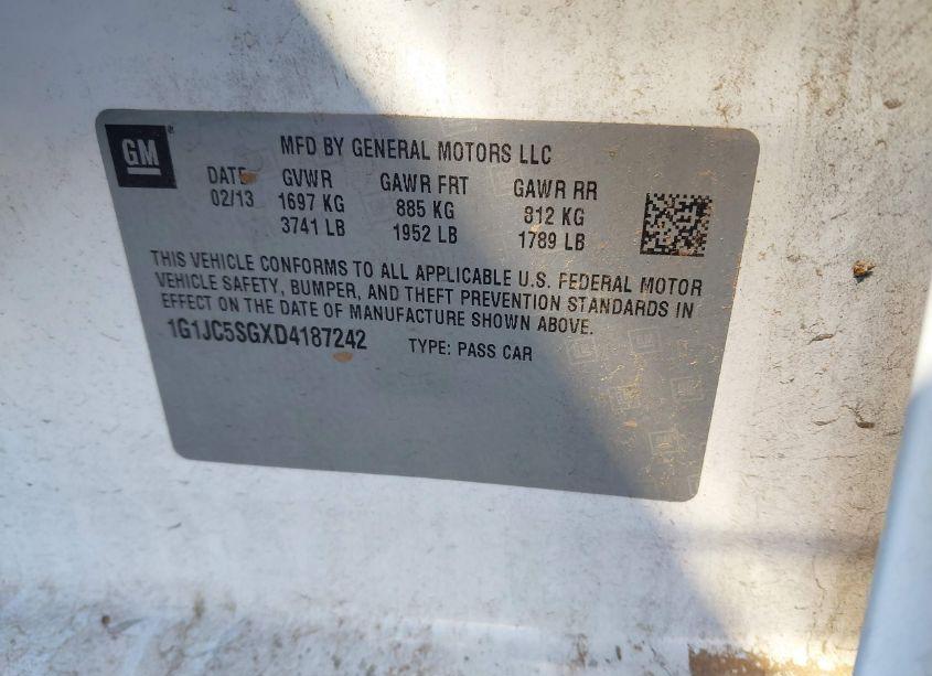 Photo 8 of 2013 Chevrolet Sonic LT AUTO (VIN 1G1JC5SGXD4187242)