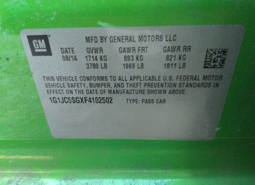 Photo 9 of 2015 Chevrolet Sonic LT AUTO (VIN 1G1JC5SGXF4102502)