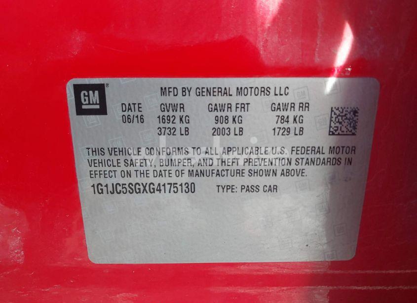 Photo 9 of 2016 Chevrolet Sonic LT AUTO (VIN 1G1JC5SGXG4175130)