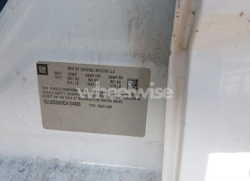 Photo 9 of 2012 Chevrolet Sonic 2LT (VIN 1G1JC5SH0C4134086)