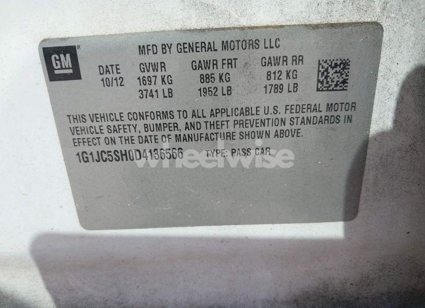 Photo 9 of 2013 Chevrolet Sonic LT AUTO (VIN 1G1JC5SH0D4136566)