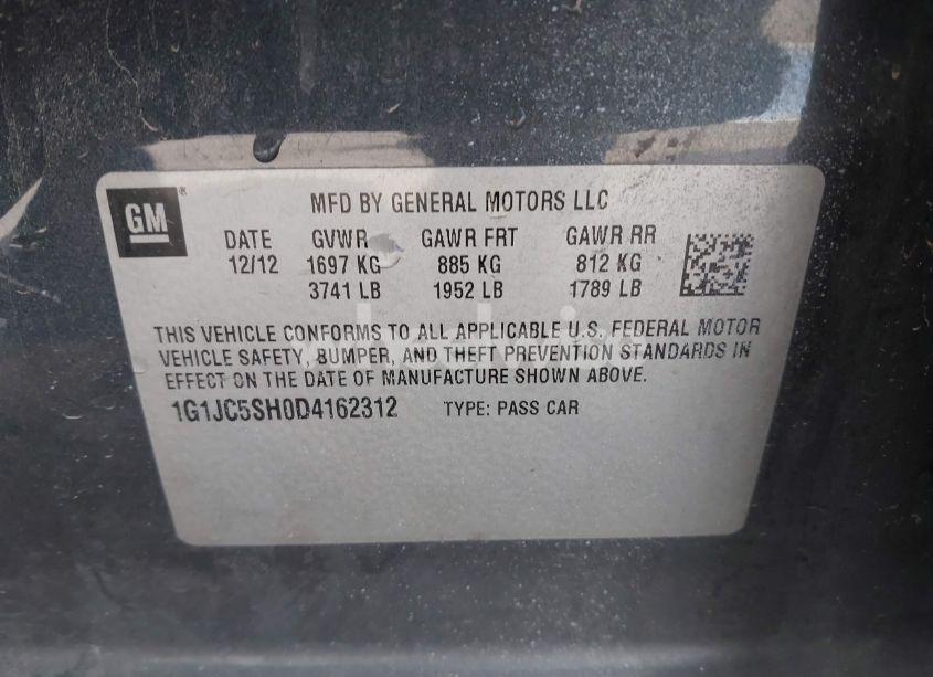 Photo 9 of 2013 Chevrolet Sonic LT (VIN 1G1JC5SH0D4162312)