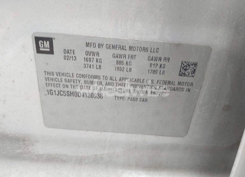 Photo 9 of 2013 Chevrolet Sonic LT AUTO (VIN 1G1JC5SH0D4180938)