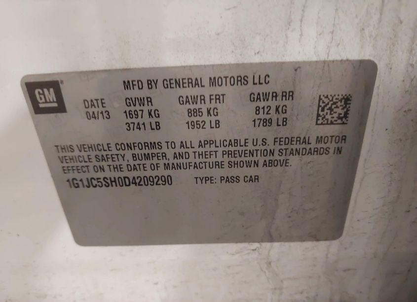 Photo 9 of 2013 Chevrolet Sonic LT AUTO (VIN 1G1JC5SH0D4209290)