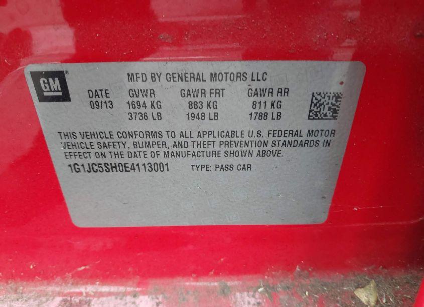 Photo 9 of 2014 Chevrolet Sonic LT AUTO (VIN 1G1JC5SH0E4113001)