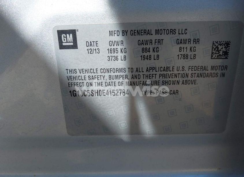 Photo 9 of 2014 Chevrolet Sonic LT AUTO (VIN 1G1JC5SH0E4152784)