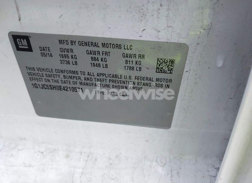 Photo 9 of 2014 Chevrolet Sonic LT AUTO (VIN 1G1JC5SH0E4210571)