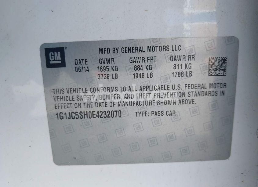 Photo 9 of 2014 Chevrolet Sonic LT AUTO (VIN 1G1JC5SH0E4232070)