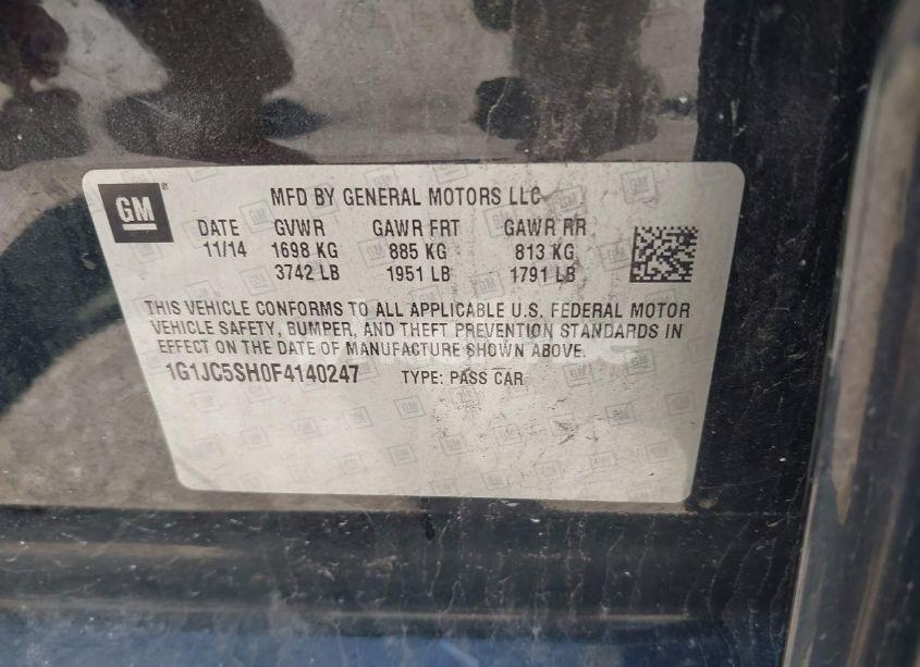 Photo 9 of 2015 Chevrolet Sonic LT AUTO (VIN 1G1JC5SH0F4140247)