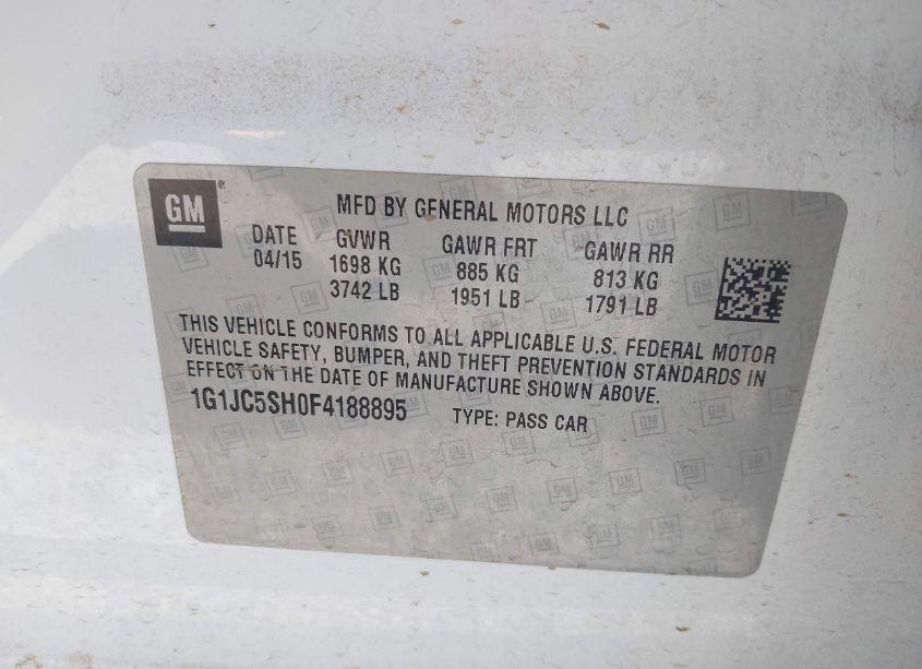 Photo 9 of 2015 Chevrolet Sonic LT AUTO (VIN 1G1JC5SH0F4188895)