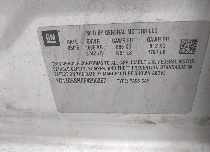 Photo 9 of 2015 Chevrolet Sonic LT AUTO (VIN 1G1JC5SH0F4200267)