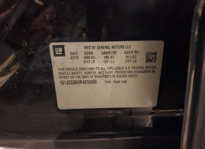 Photo 9 of 2015 Chevrolet Sonic LT AUTO (VIN 1G1JC5SH0F4216436)