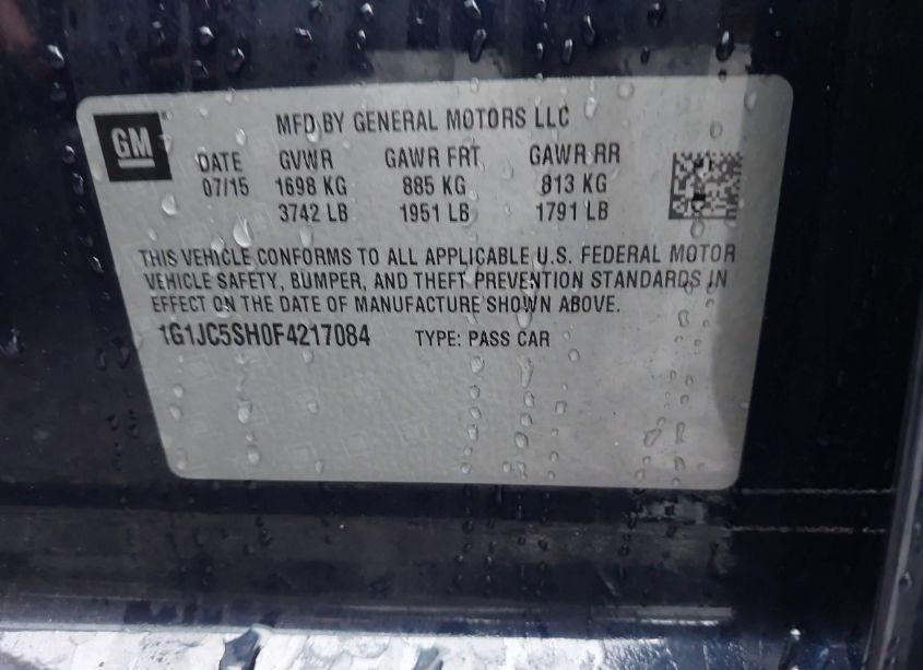 Photo 9 of 2015 Chevrolet Sonic LT AUTO (VIN 1G1JC5SH0F4217084)