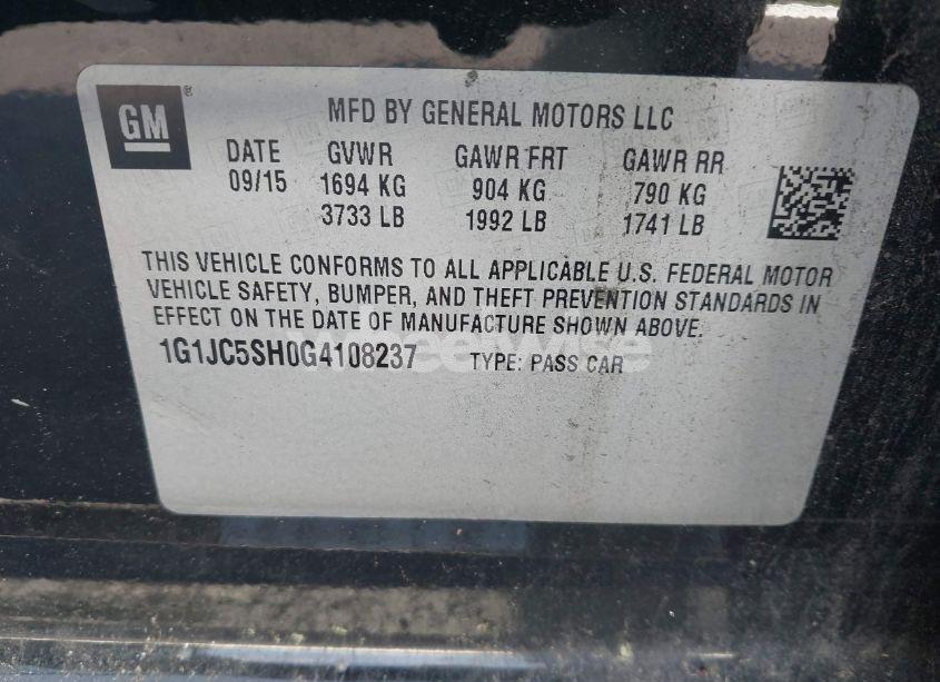 Photo 9 of 2016 Chevrolet Sonic LT (VIN 1G1JC5SH0G4108237)