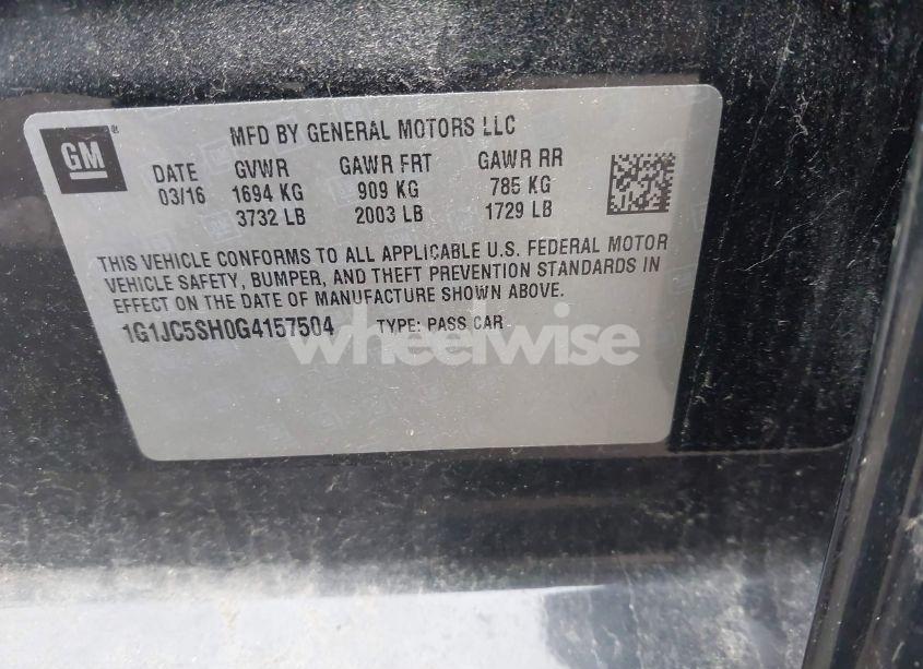 Photo 9 of 2016 Chevrolet Sonic LT AUTO (VIN 1G1JC5SH0G4157504)