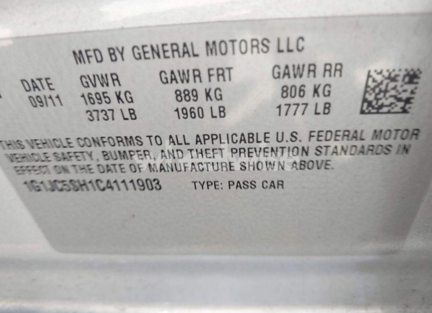 Photo 9 of 2012 Chevrolet Sonic 2LT (VIN 1G1JC5SH1C4111903)