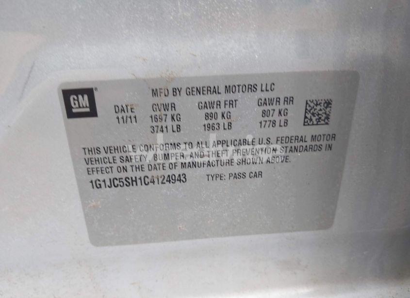 Photo 9 of 2012 Chevrolet Sonic 2LT (VIN 1G1JC5SH1C4124943)