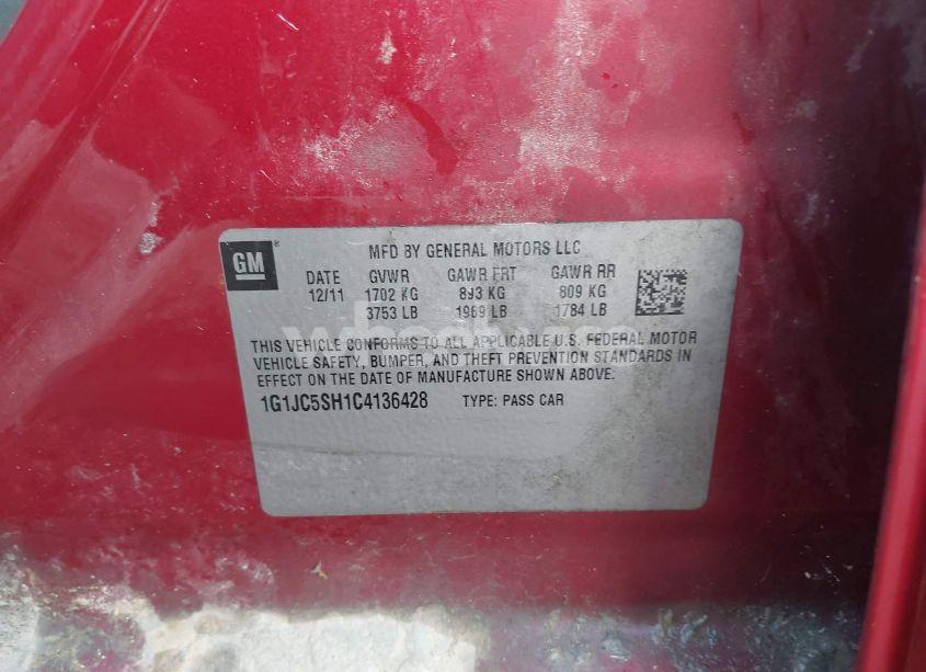 Photo 9 of 2012 Chevrolet Sonic 2LT (VIN 1G1JC5SH1C4136428)